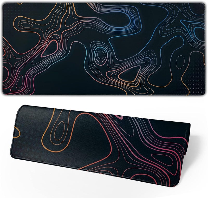 Brecoy Topographic Contour Map XL Mouse Pad 31.5 x 11.8 Inch Gaming Mousepad Extended Large Mousepad with Nonslip Rubber Base Stitched Edges Laptop Desk Pad Home Office Supplies - Image 1